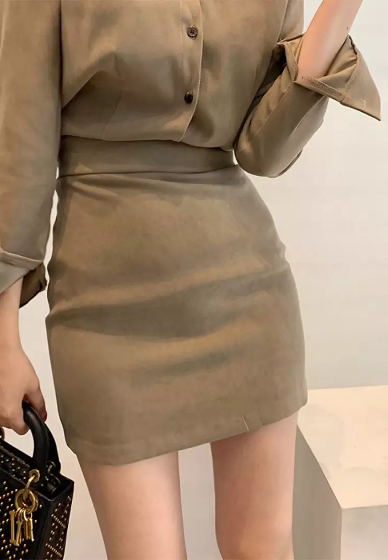 French style fashionable waist cinching solid color dress CA24092741BK