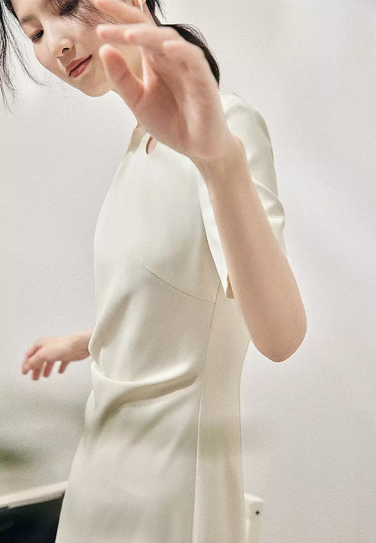 Hollow drop collar short-sleeve elegant long skirt CA24032523BE-M