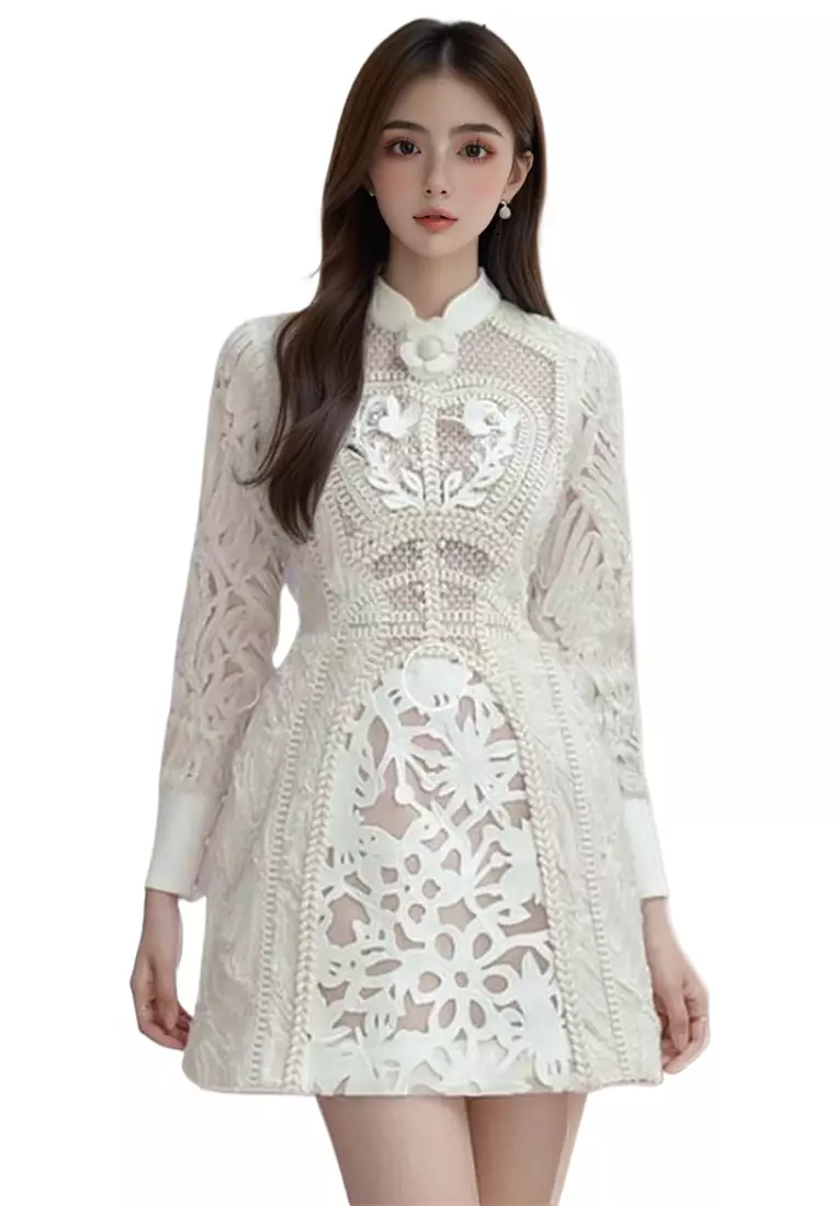 New white lace embroidered dress CA24102504W
