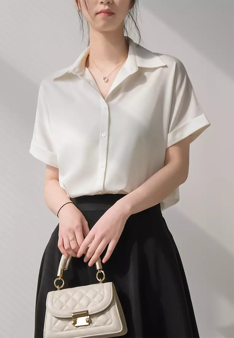 Summer Japanese thin satin drape short-sleeved shirt CA24032503W