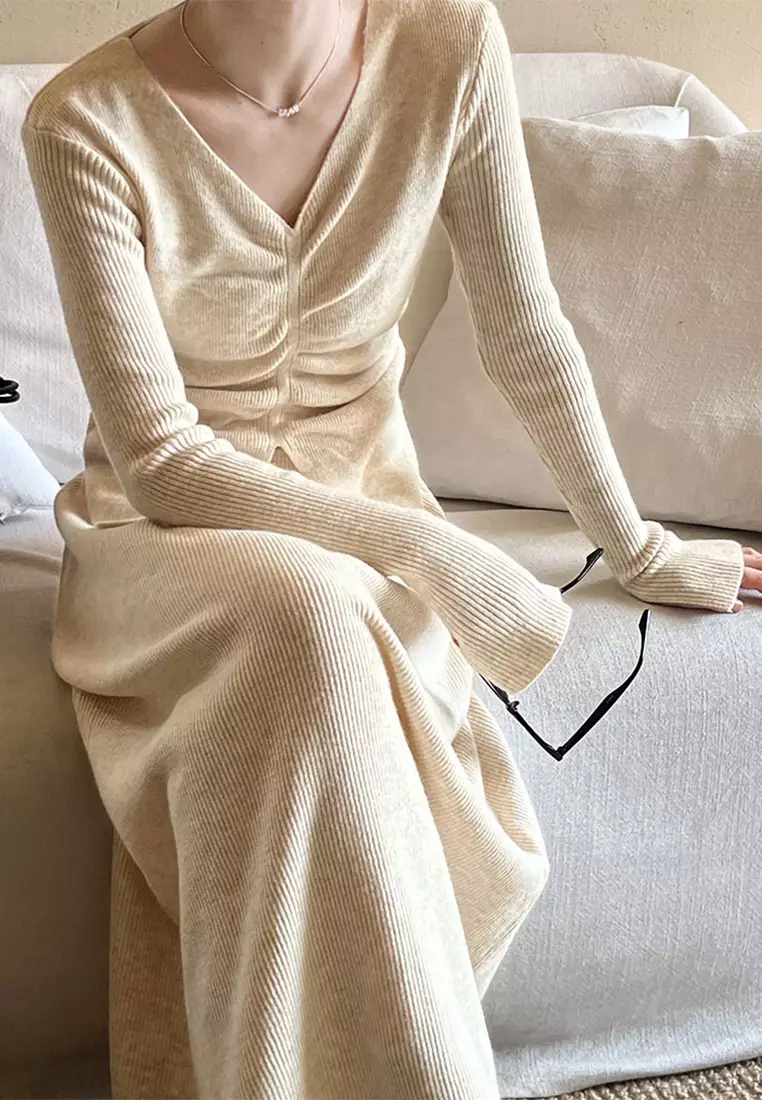 New slim fit pleated top knitted skirt set CA24092353BK