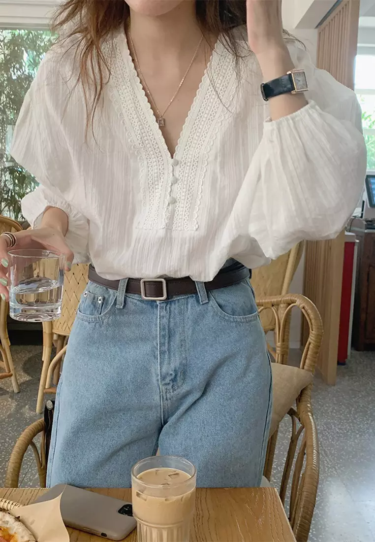 Retro Korean version new lace patchwork top CA24092737W