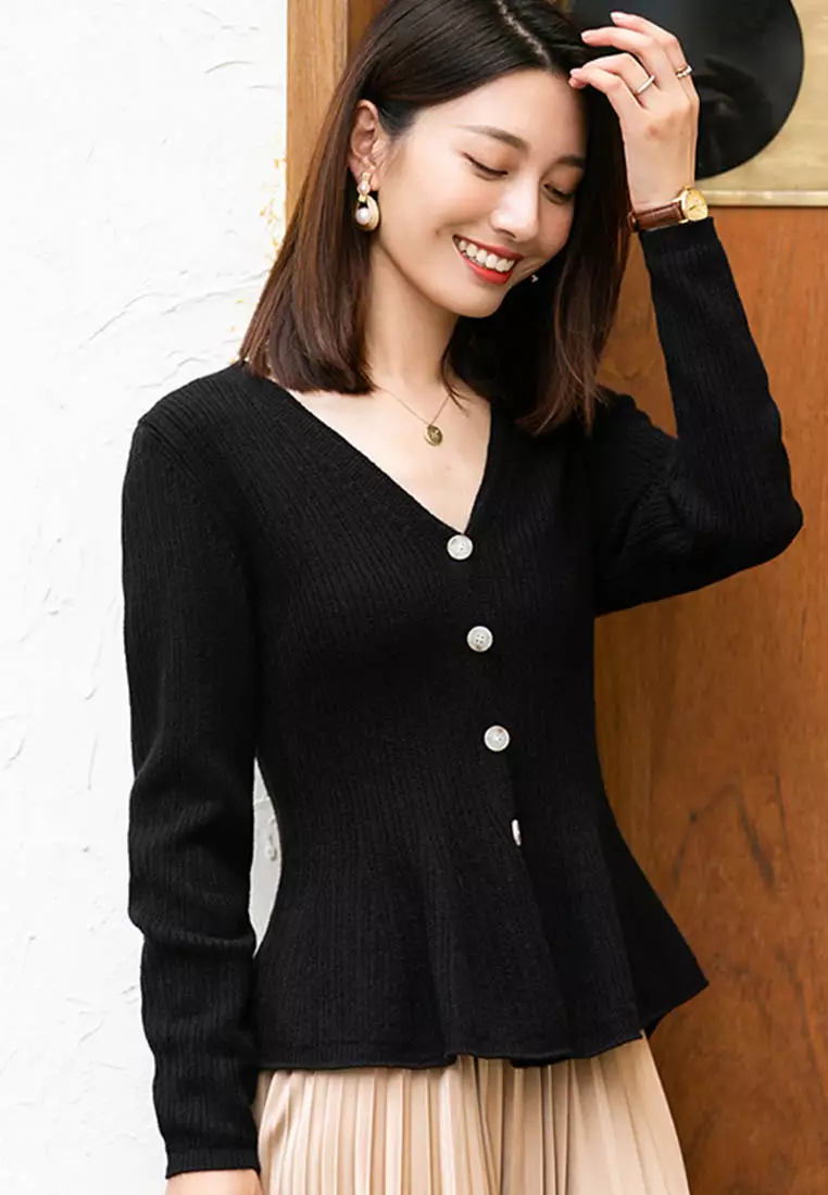 --V-Neck Hollow Waist Sweater A092207KI-M
