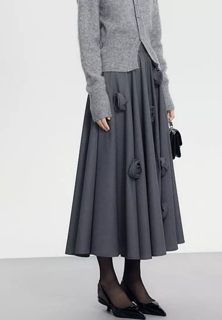 New Three-dimensional Flower Waist Pleated Premium Skirt K102204