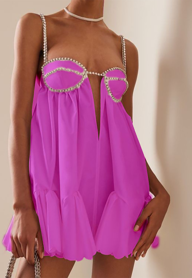 Fashionable suspender diamond strip large swing dress CA25042218W