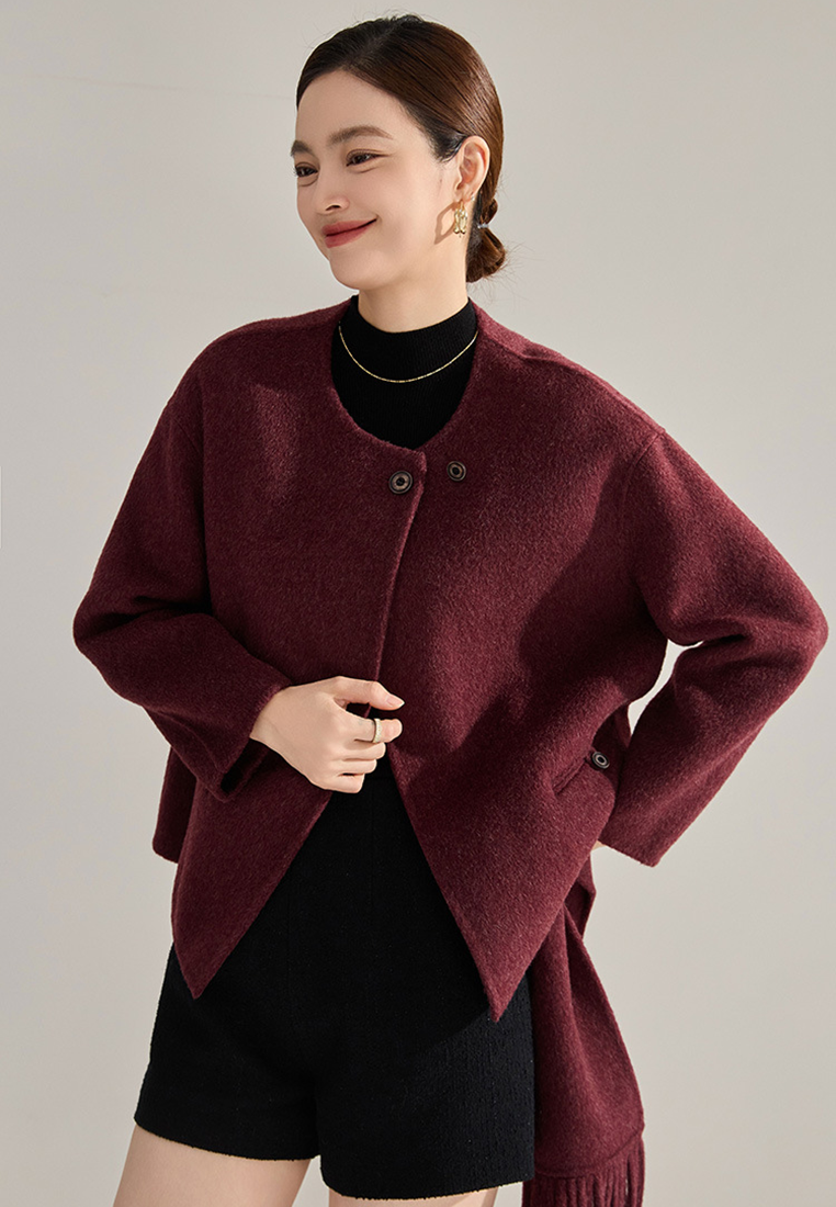 Winter detachable tassel scarf camel hair double-faced wool coat CA25010704GY