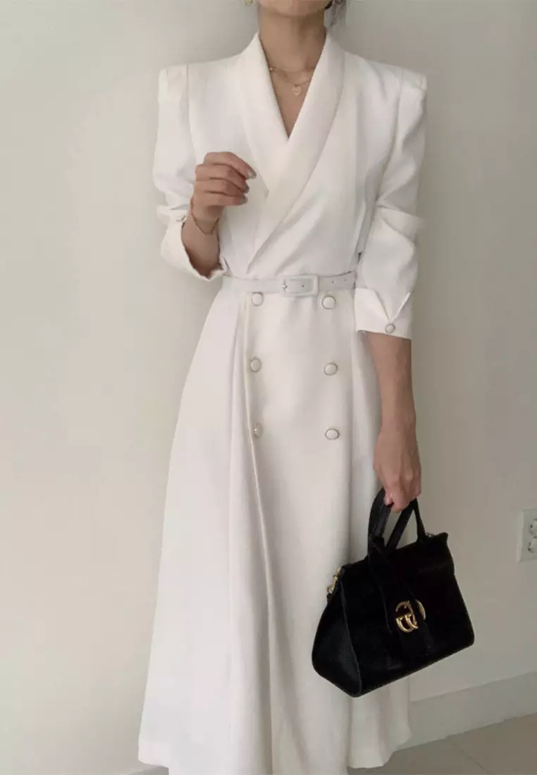 French style waist cinching solid color long dress CA24092723PI