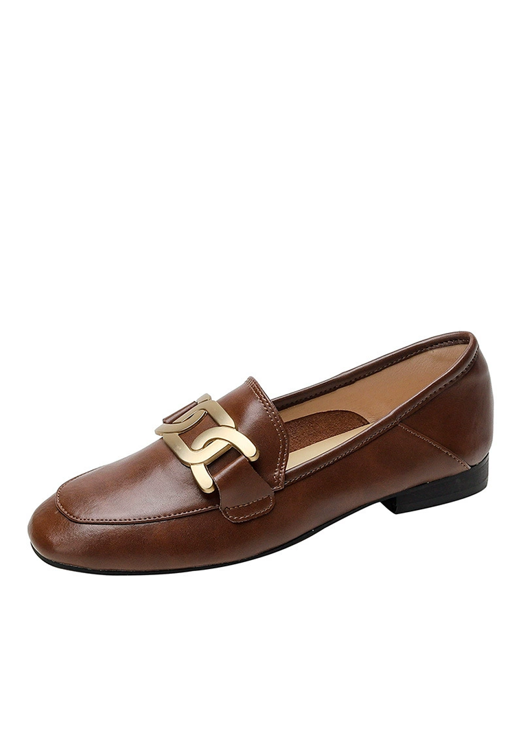 Retro British style slip-on round toe flat leather shoes CA25021348BW