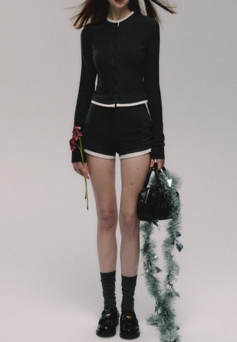 Temperament new slim fit knitted top shorts Cardigans set K120907 