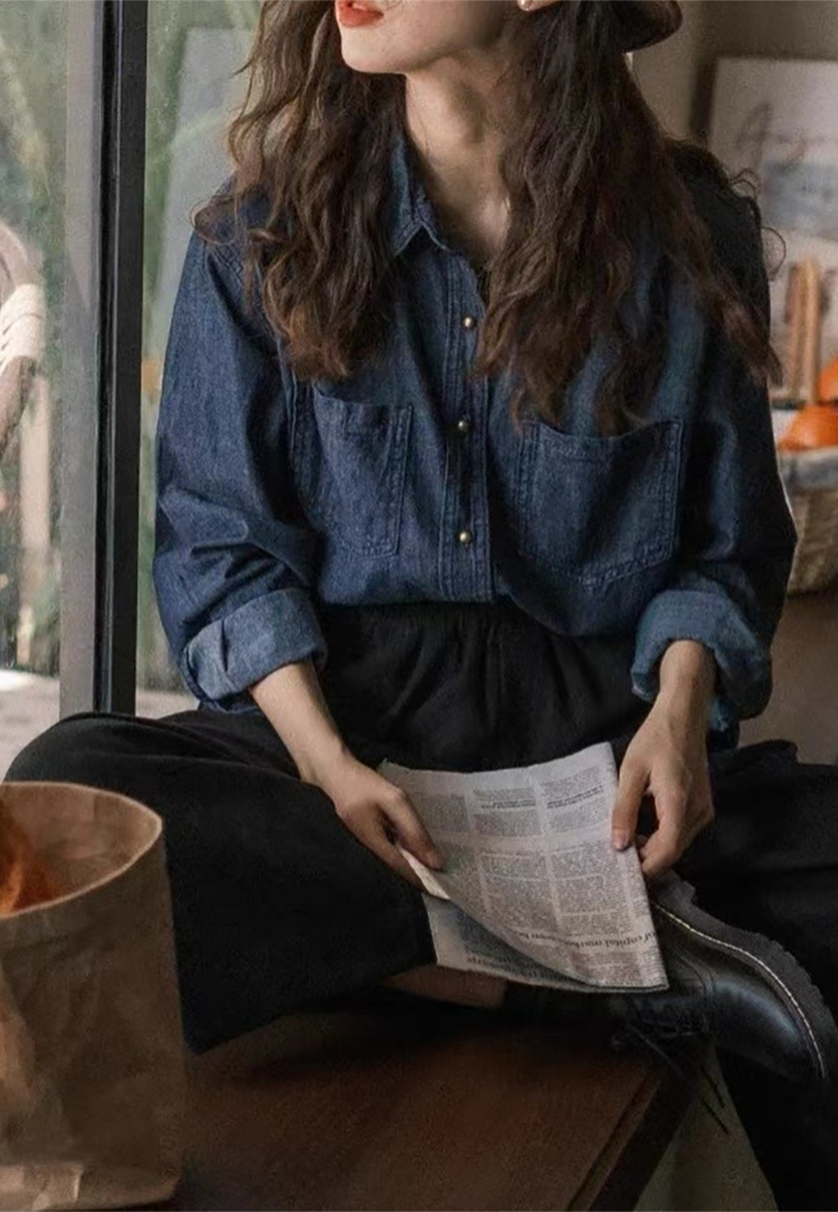 New loose retro denim top CA25091930BL