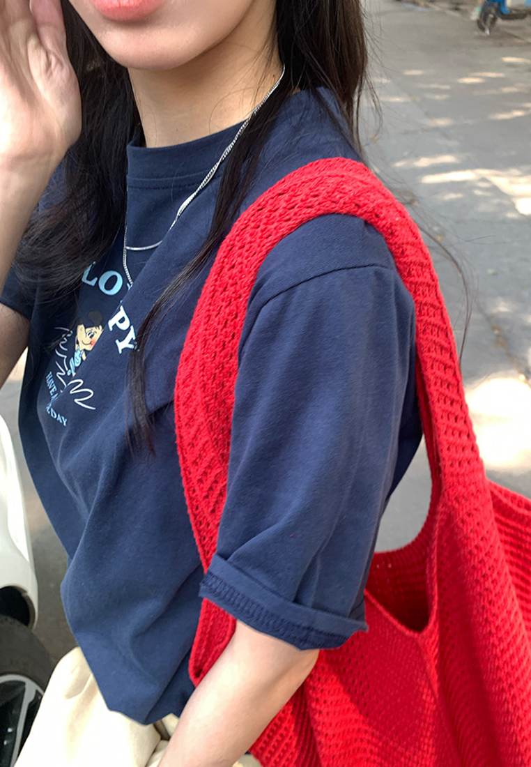 Spring and Summer Korean Style Dog Print T-shirt CA25042925GY