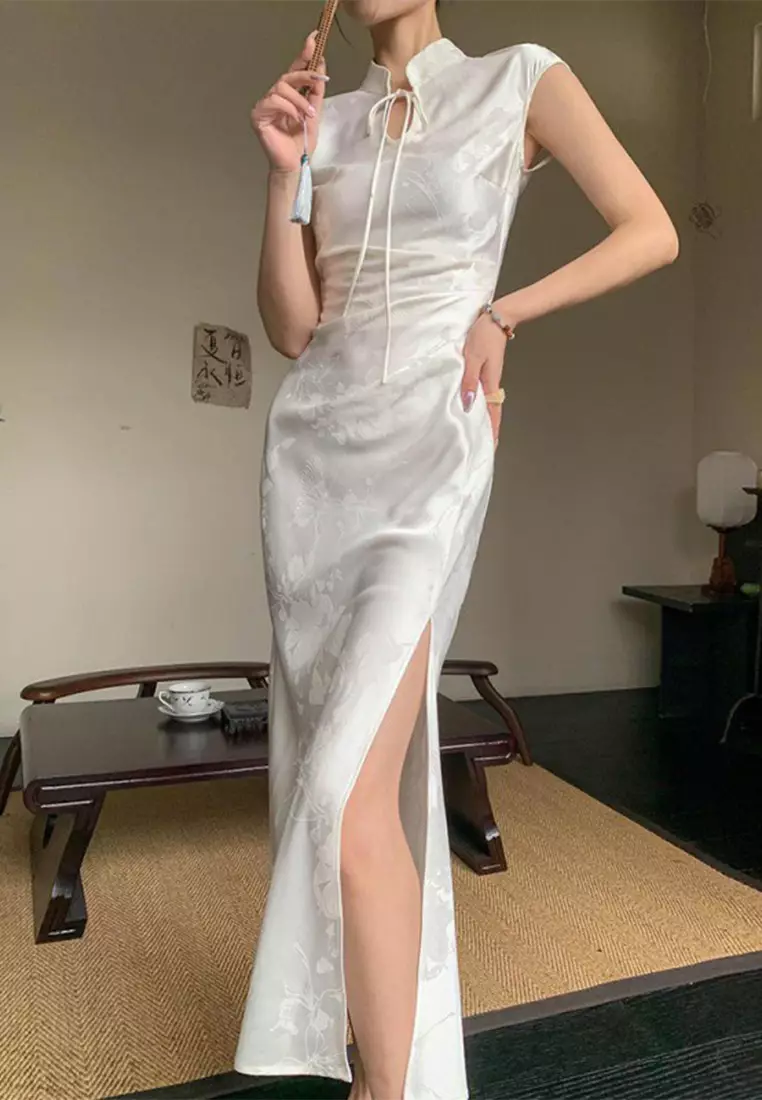 New retro hip hugging split dress CA24092318W