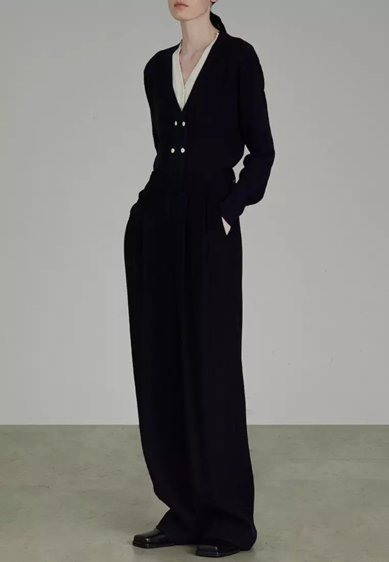 Temperament new color block V-neck knitted fake two-piece top K112505GY