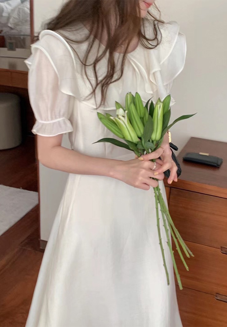 Summer temperament double-layer lapel solid color dress CA25032748BE