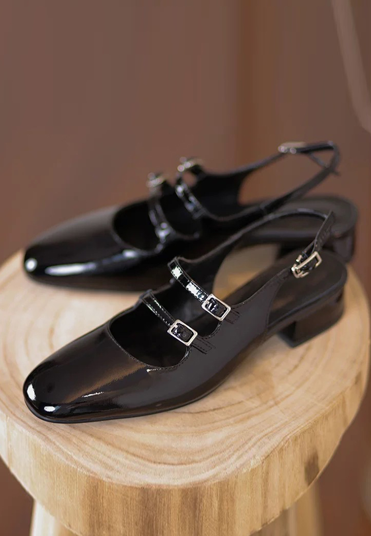 Summer French patent leather thick heel wedding shoes CA225042228RD