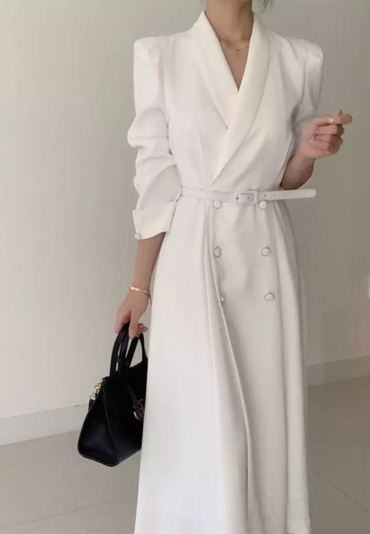 French style waist cinching solid color long dress CA24092723PI