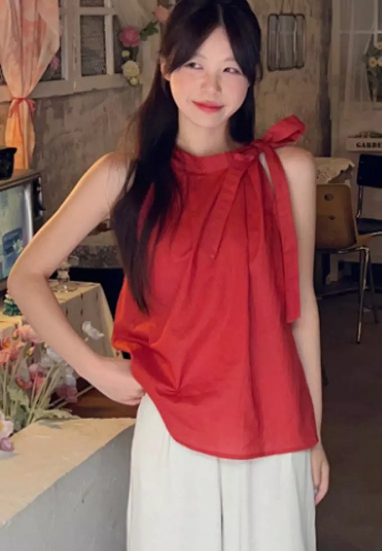 New Dopamine Series Lace-up Sleeveless Vest Passionate Red Top K062553RD-XL