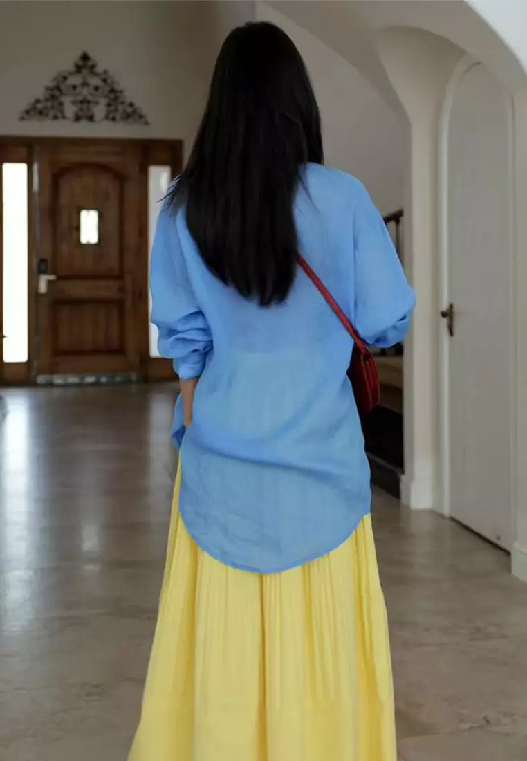 Lightweight and loose long shirt yellow half skirt set CA24092710BL