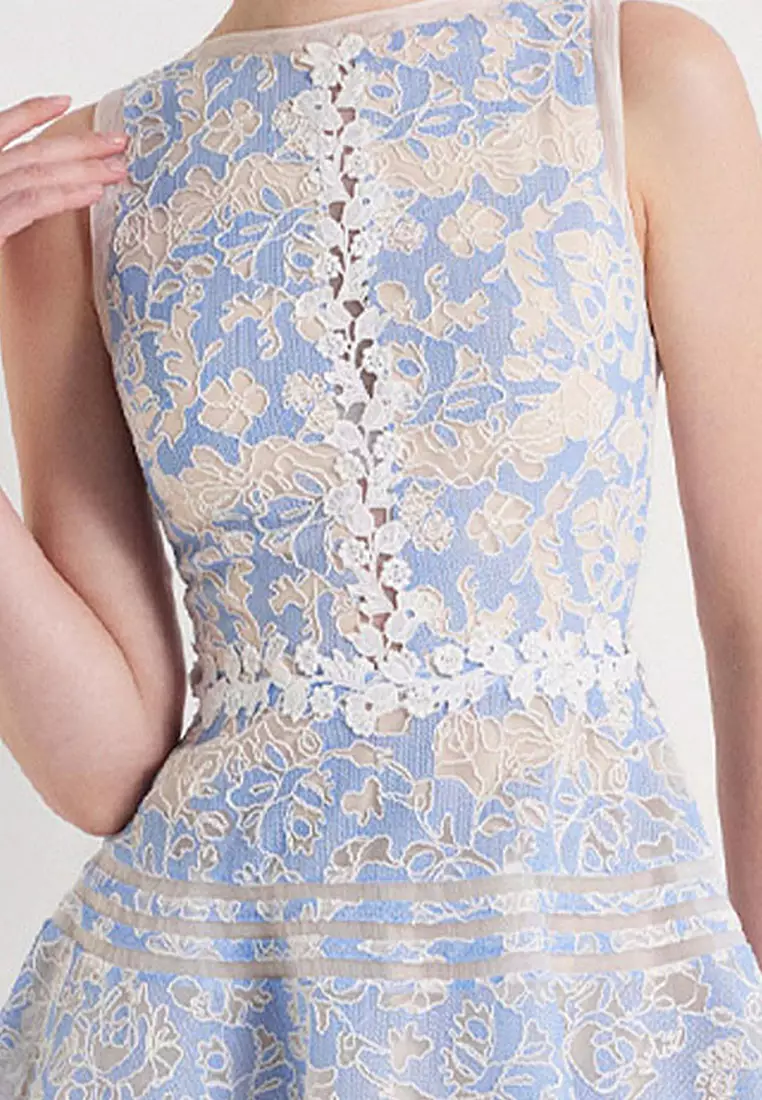 Elegant slim fit embroidered lace dress CA24102520BL