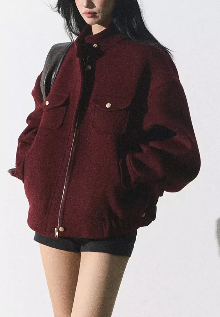 Luxurious new temperament retro Ancora red wool jacket K112502