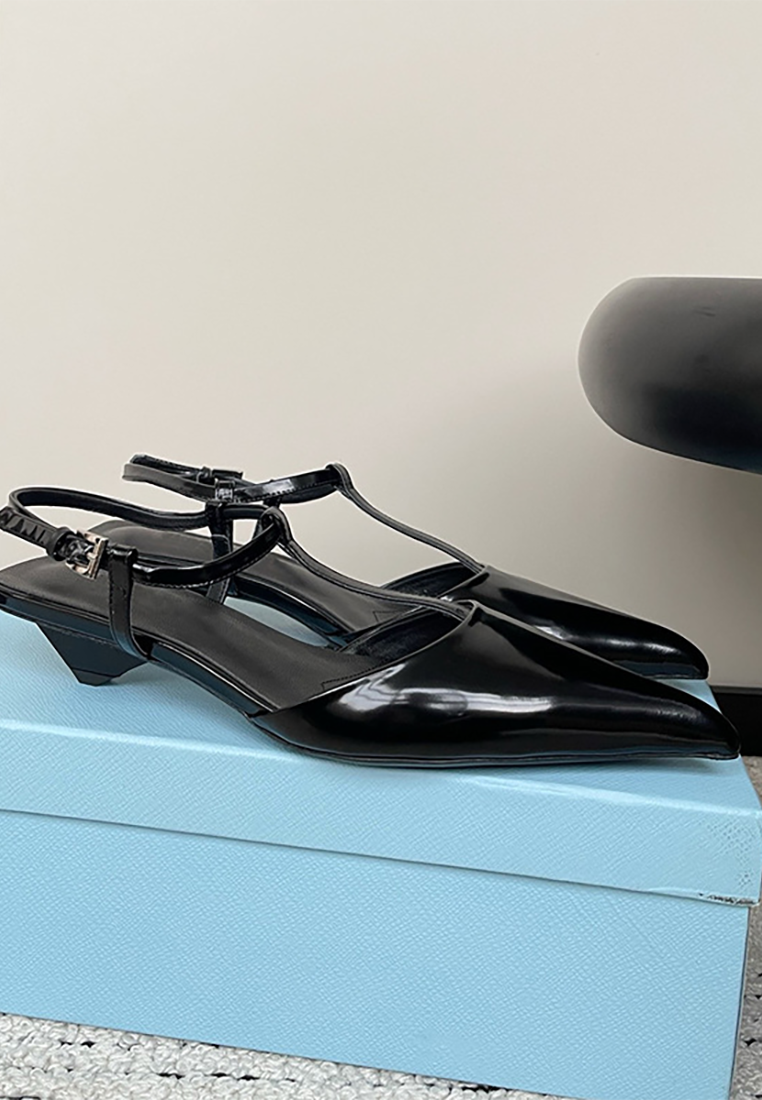 French new satin mid-heel pointed shoes CA25021345BK