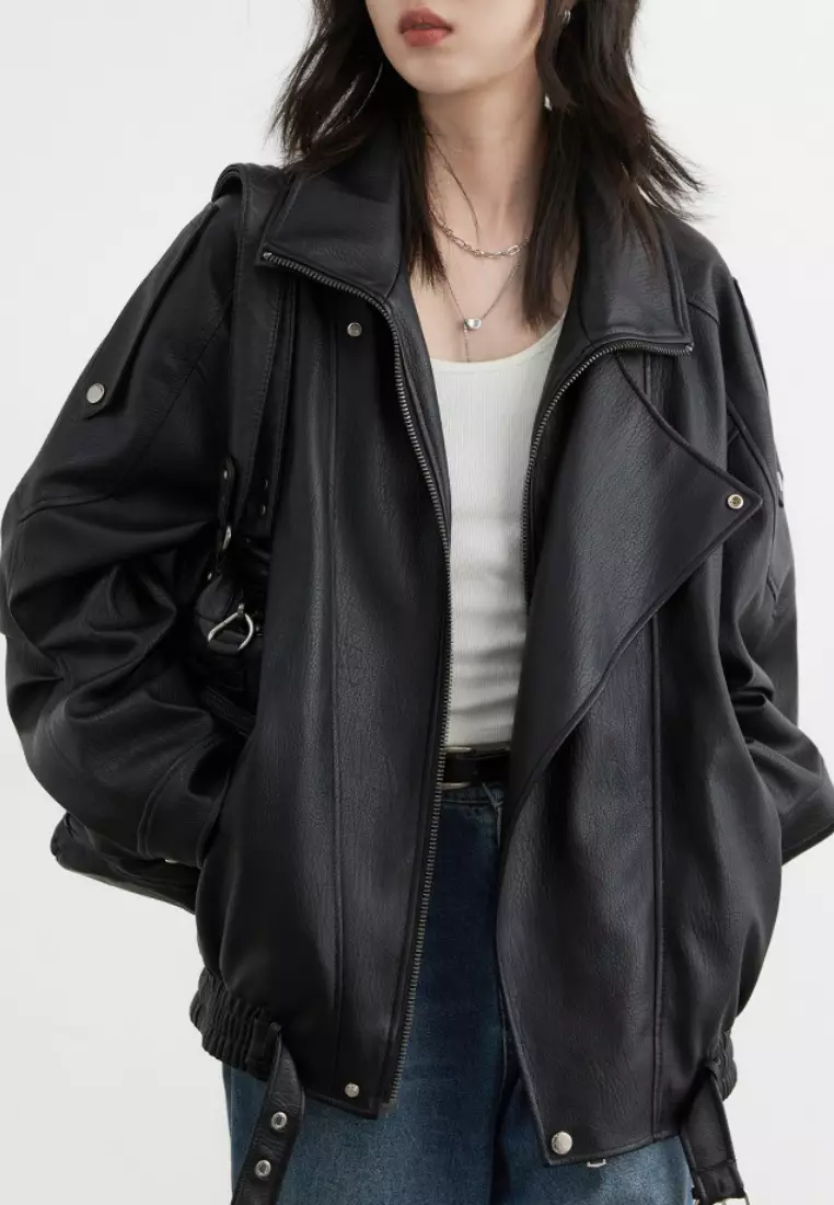 Luxury new style retro stand collar motorcycle jacket K112501BK