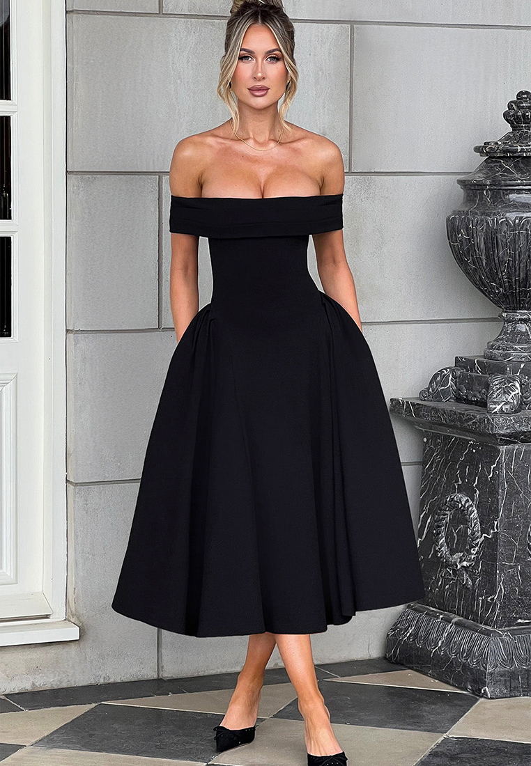 Summer fashion temperament elegant strapless dress CA25042272BK