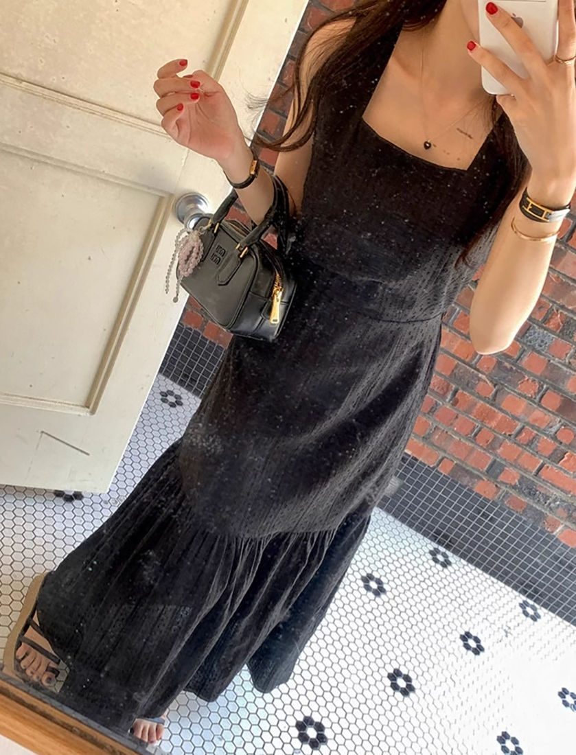 2025 Summer Crochet Back Zipper Ruffle Sleeveless Dress CA25021331W