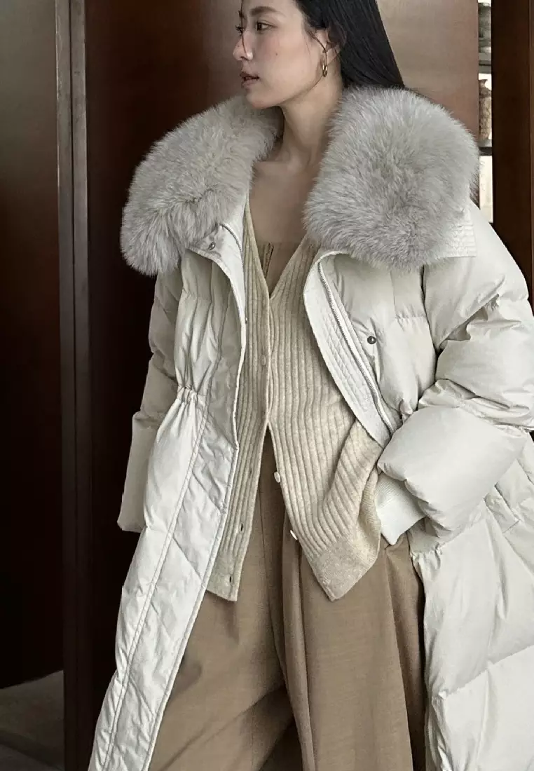 Luxury new high-end duck down big fur collar women's down long coat K112001GY