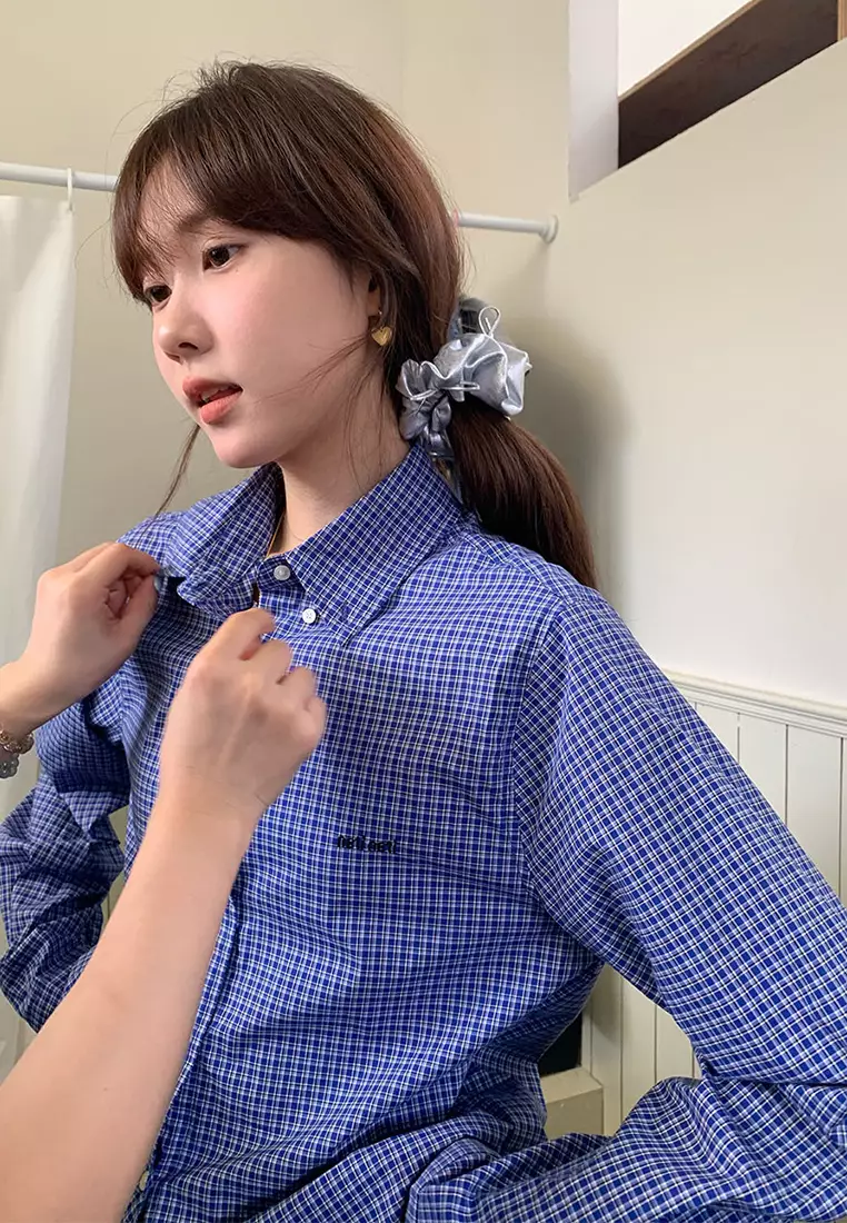 Korean ins retro plaid long sleeved shirt CA24092320MT