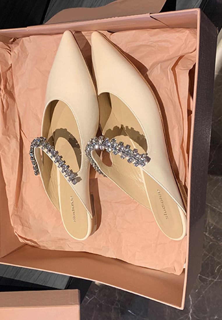 Spring and summer rhinestone shallow pointed flat shoes CA225042214PI