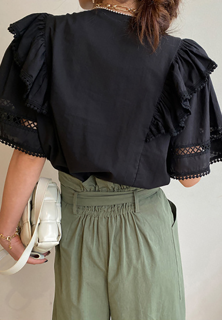 2025 new French hollow crochet patchwork shirt CA25021315W