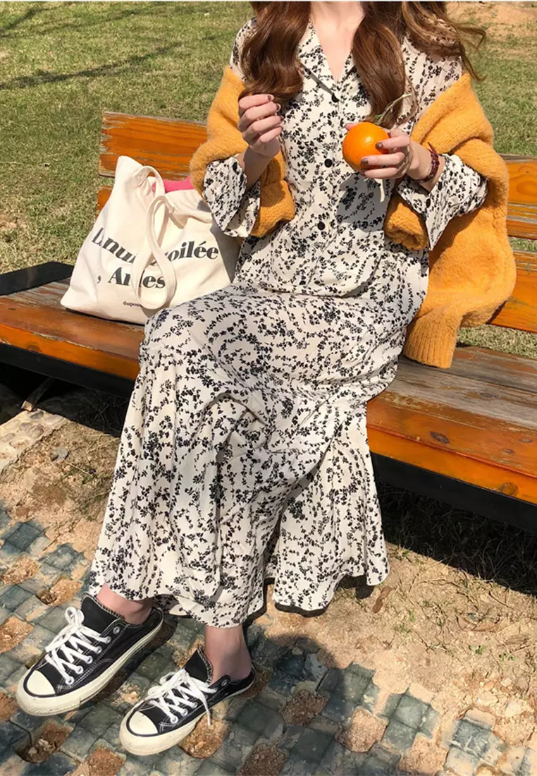 Vintage elegant lace up loose dress CA24092742BE