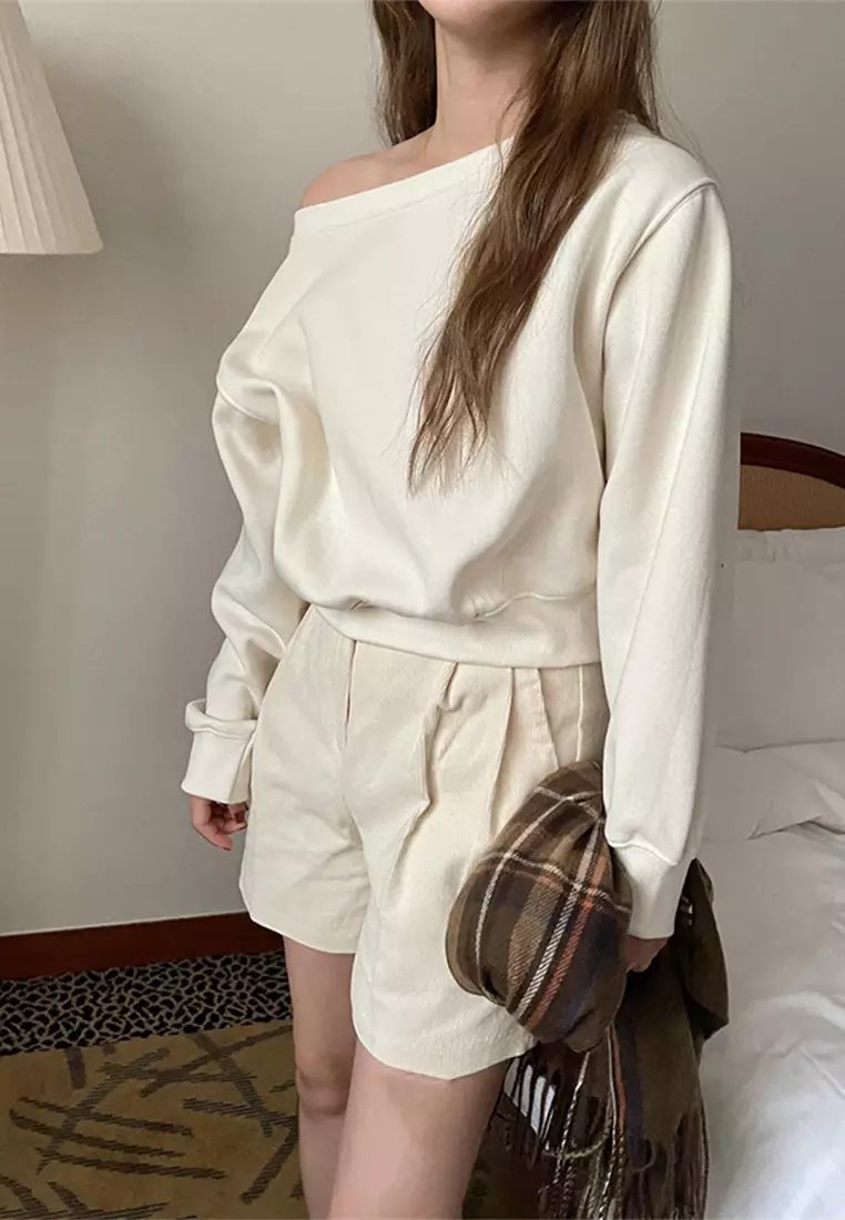 Korean style off shoulder top CA24092513GY