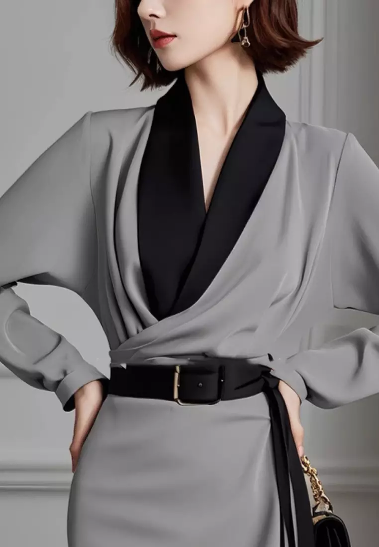 New color matching slim long sleeve dress K102304