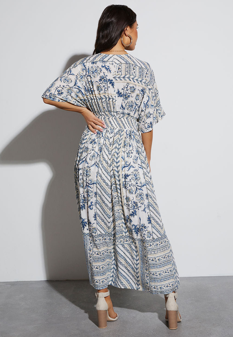 Summer printed short sleeved printed V-neck dress CA25042274BE