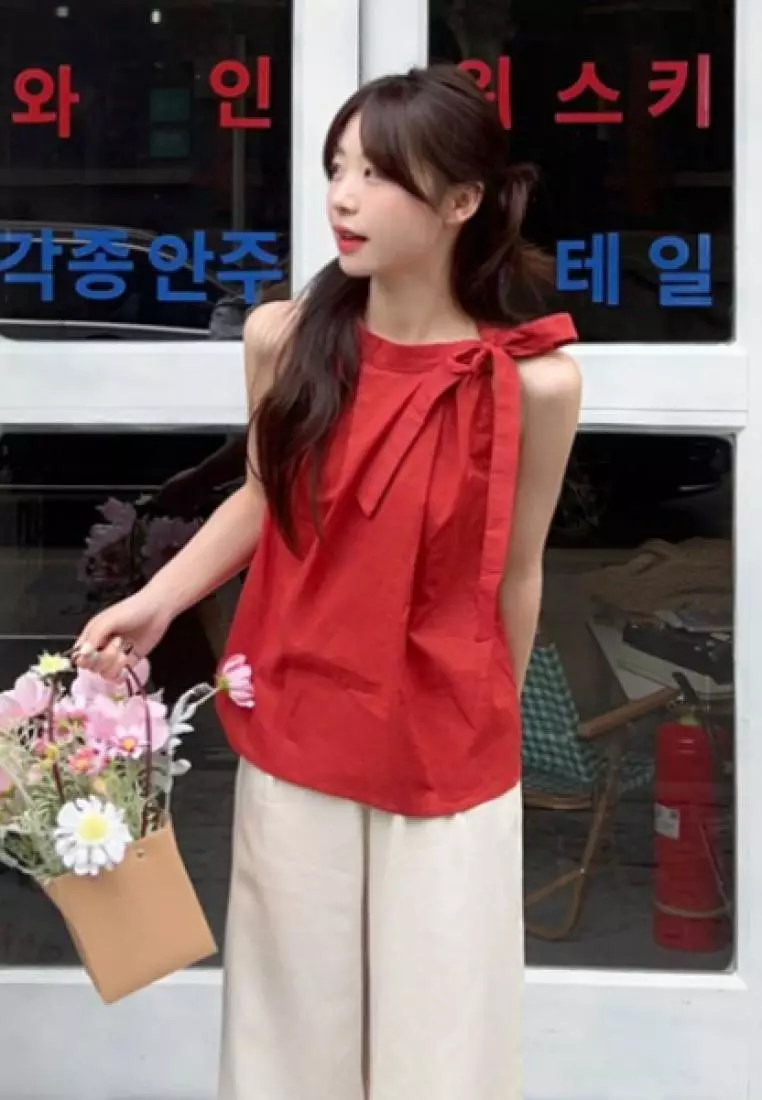 New Dopamine Series Lace-up Sleeveless Vest Passionate Red Top K062553RD-XL