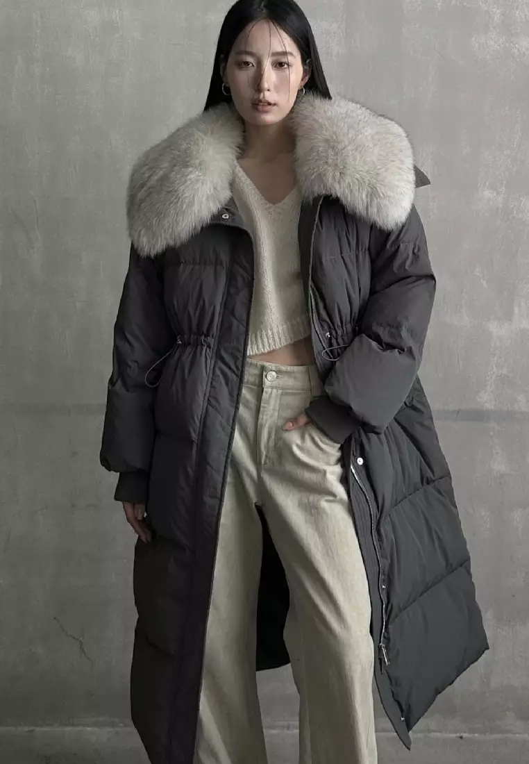 Luxury new high-end duck down big fur collar women's down long coat K112001GY