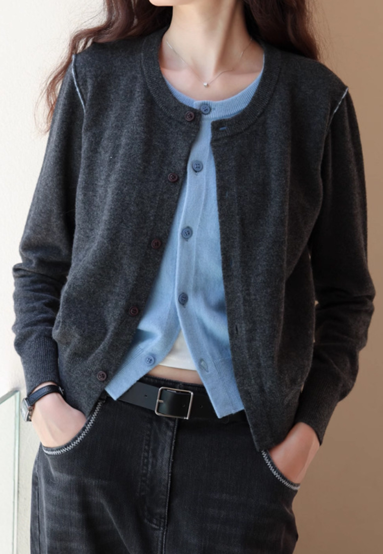 Temperament new color matching fake two piece knitted Cardigans sweater K120902PI