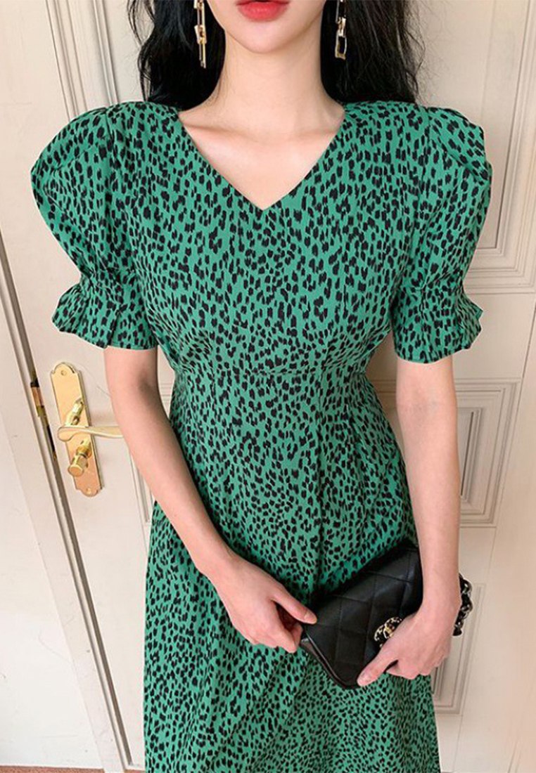 Slim fit leopard print dress CA25032761GR