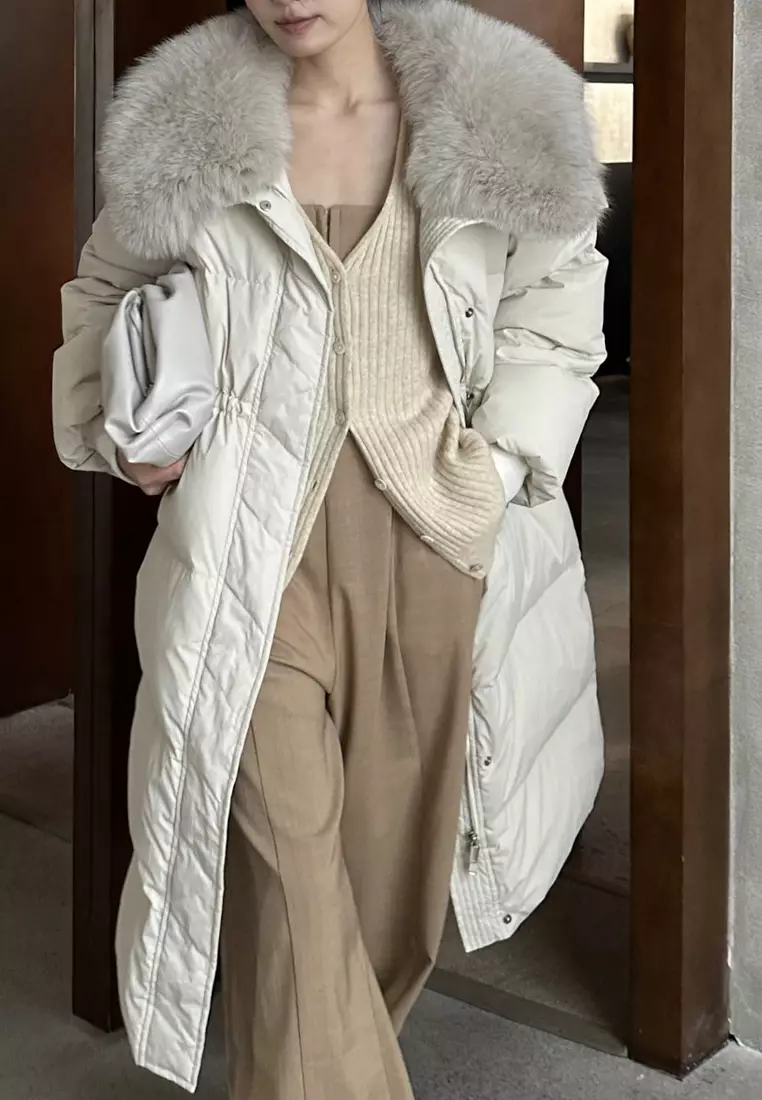 Luxury new high-end duck down big fur collar women's down long coat K112001GY