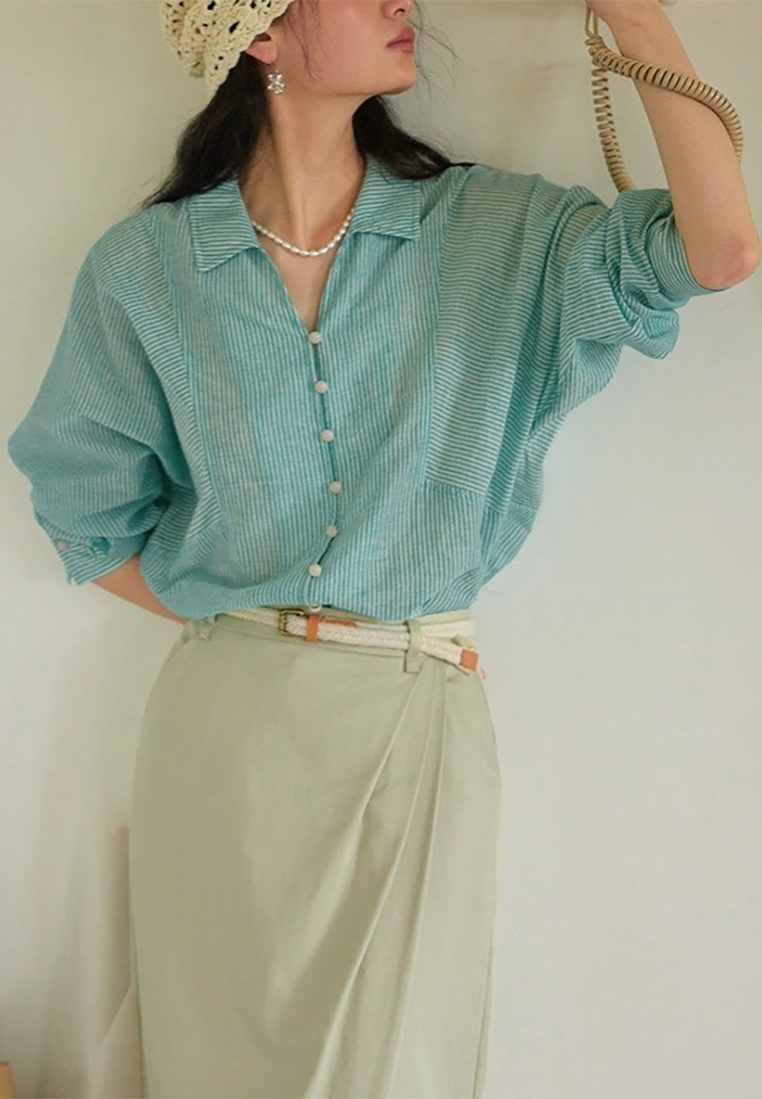 French striped thin slim loose top CA25091923BL