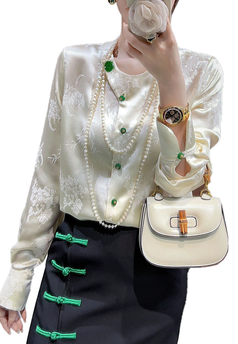 Fashionable light luxury silk jacquard embossed texture shirt top CA010613BE