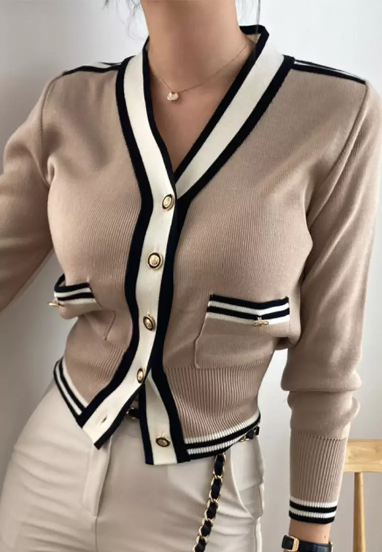 Vintage patchwork knitted cardigan sweater CA24092747BL