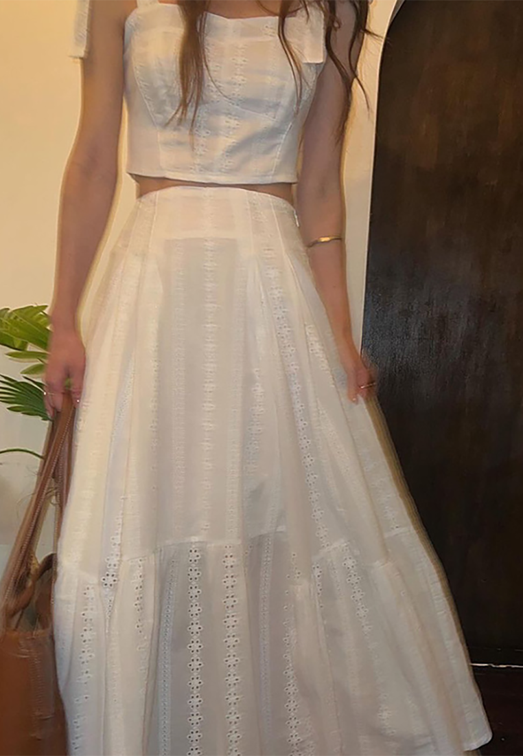 Korean chic French suspender top + high waist jacquard skirt set CA25021355W