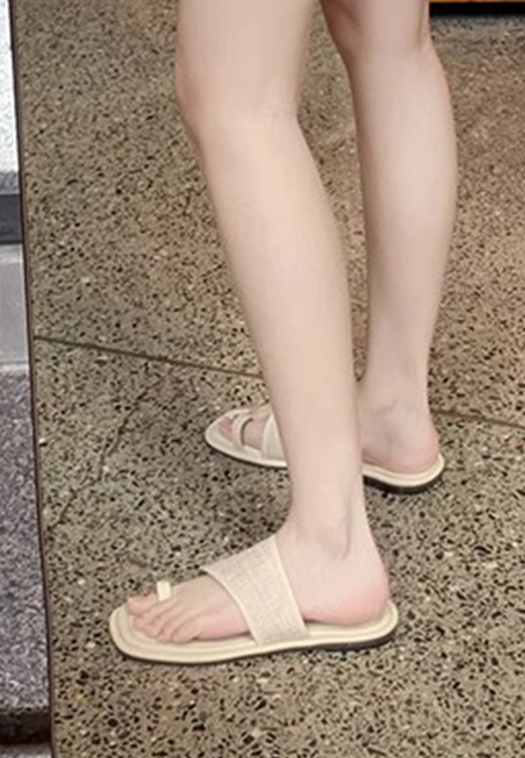 Summer square-toed straw beach flat slippers CA225042227BW