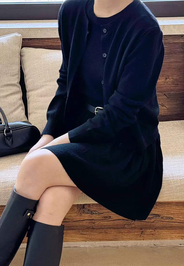 Korean knitted dress cardigan jacket set CA24092345BK