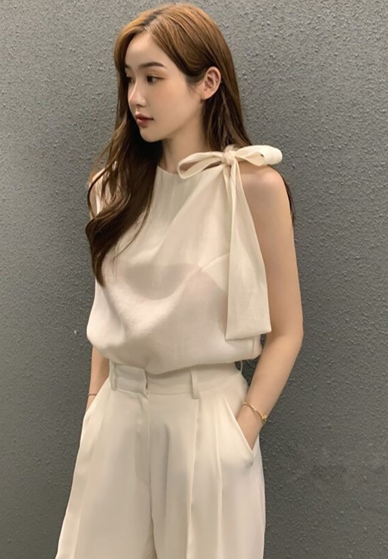New summer French bow tie sleeveless shirt CA25052001W