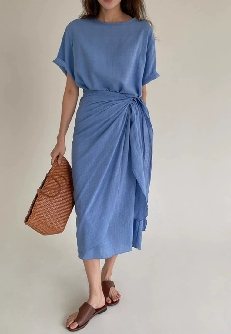 French retro tie waist casual dress CA25021314BL