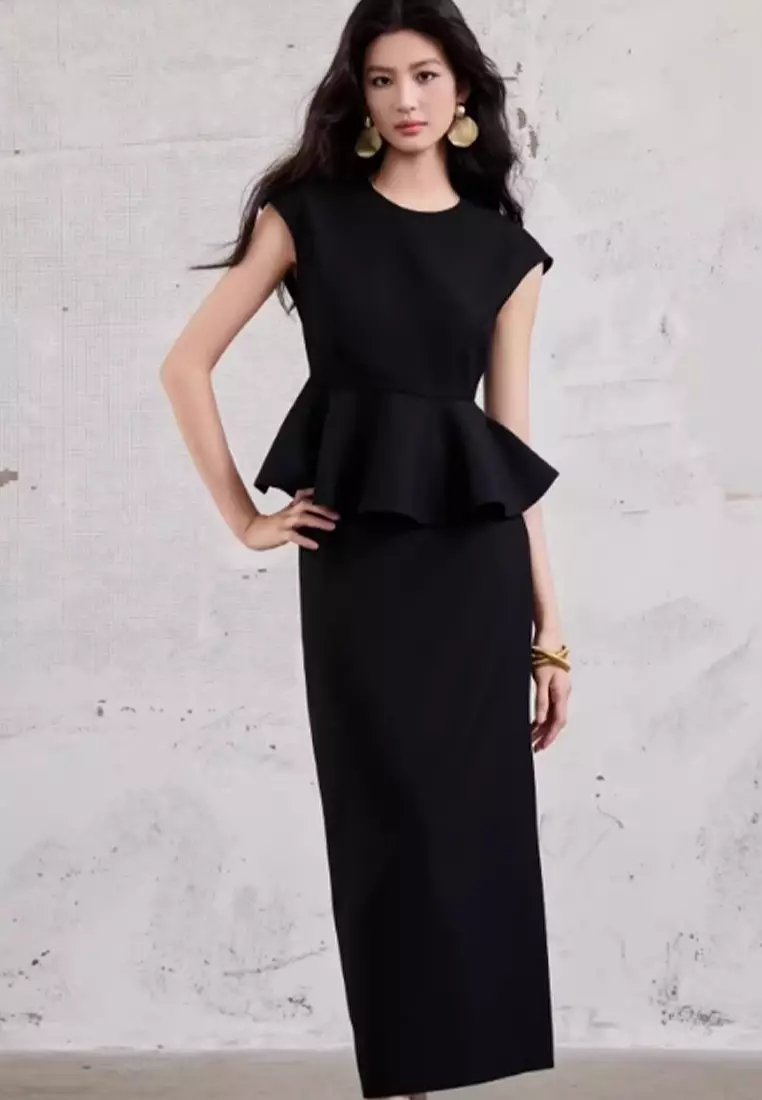 French Hepburn style waist cinched shirt half skirt two-piece set CA24092330W